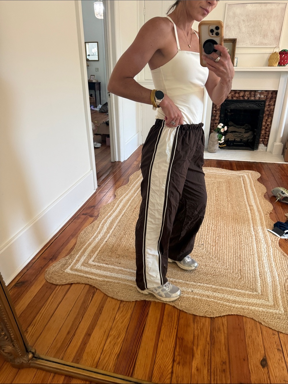 Casual Brown Track Pants with White Side Stripe